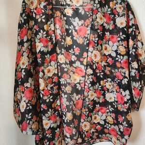 Ambiance Floral Sheer Top - Black, Red, and Cream